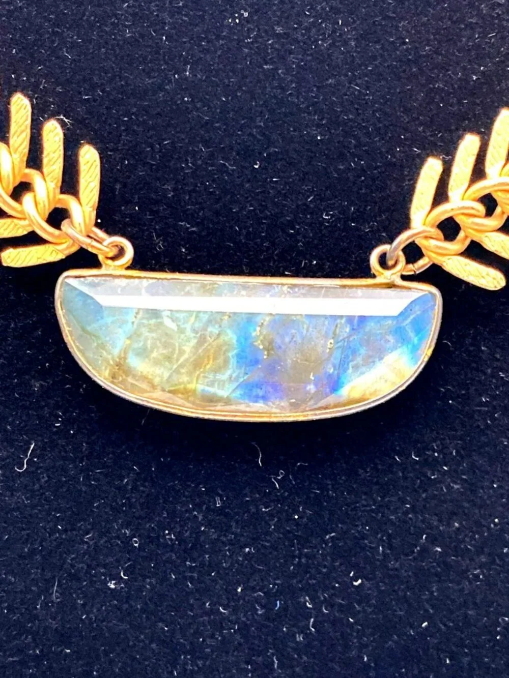 Swara Labradorite Necklace Fishbone Artisan Handmade Brass 14k Gold Plated - Picture 2 of 7
